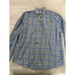 Johnnie O Shirt Mens XL‎ Long Sleeve Blue Yellow Plaid Button Made in USA